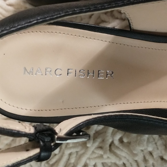 Marc Fisher Slingbacks black leather with block heel EUC size 9.5 - Picture 5 of 11